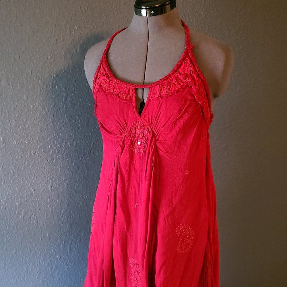Red halter dress, hi-lo fairycore sz M